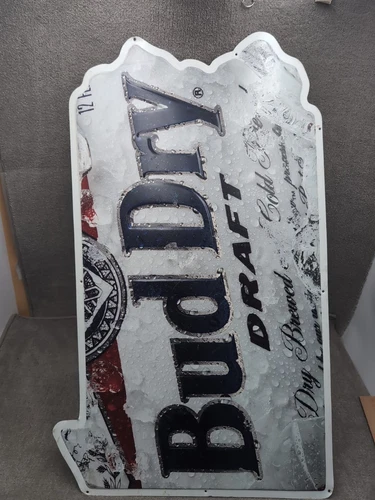 Vintage Budweiser BUD DRY Beer Sign Embossed Metal Tin 30 x 18 Pennsylvania 90’s