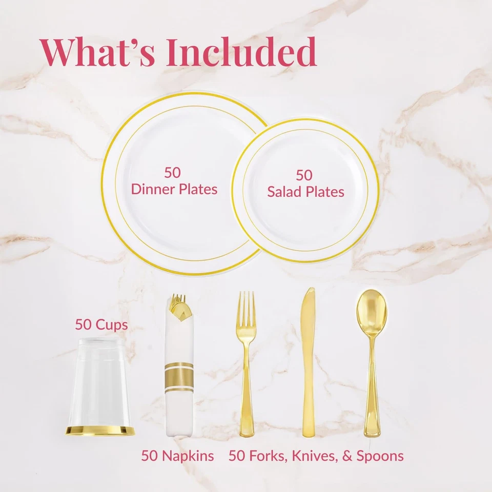 Juego de vajilla desechable 350 piezas decoración fiesta compromiso para 50 invitados... Foto 3 de 4