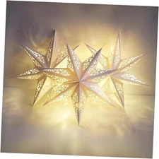 Paper Star Lanterns, Stars Hanging 3Pcs Christmas Paper Lampshade 7 Pointed 