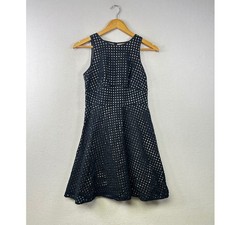 LOFT Black Eyelet Fit Flare Dress Size 2 Sleeveless Sheath Knee Length