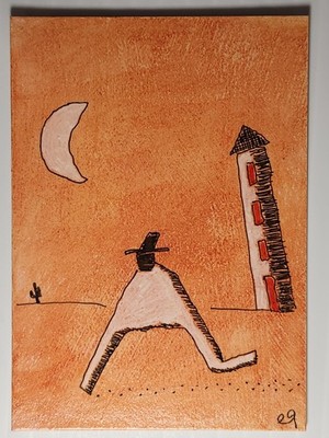 e9Art ACEO man running outsider art brut naive
