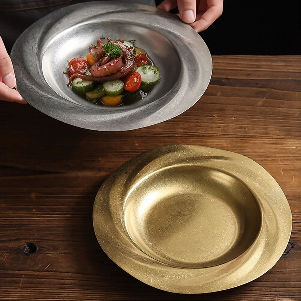 Stainless Steel 23CM Round Plate for Salads Dry Pot Serving Gold Silver - Image 2 of 4