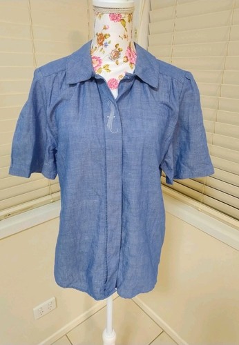 Country Road Women's Vintage 80's 90's Chambray Denim Collared Top SZ 12 Western - Picture 7 of 9
