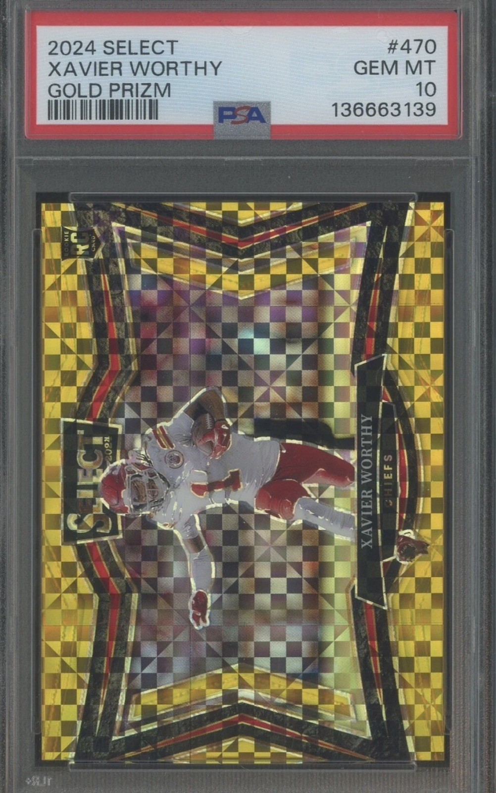 2024 Panini Select Gold Prizm #470 Xavier Worthy Chiefs Rookie 9/10 PSA 10 💎