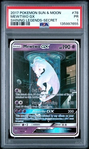 PSA 1 Mewtwo GX 78/73 2017 Shining Legends Secret Rare Pokemon Card
