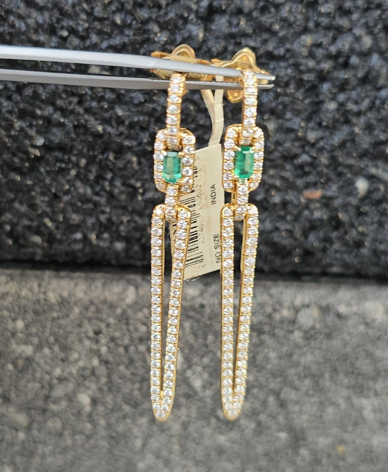 Pendientes colgantes de diamantes esmeralda David Yurman Stax oro 18k 9400 Foto 2 de 4