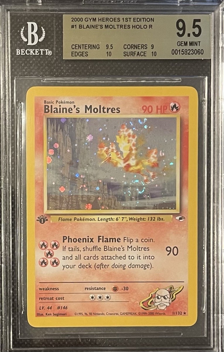 Pokémon BGS 9.5 Blaine's Moltres 001/132 Gym Heroes 1st Edition