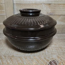 Korean Earthenware Stone Bowl Dolsot Bibimbap Soup Pot w Lid Glazed Brown