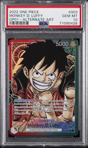 2022 ONE PIECE OP01-ROMANCE DAWN ALTERNATE ART #003 MONKEY D. LUFFY PSA 10
