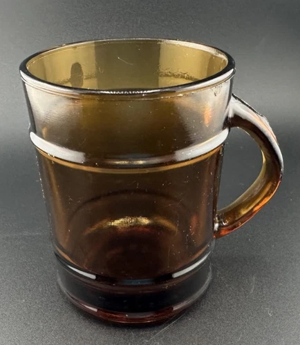 Vintage Anchor Hocking Fire King Amber Brown Glass Barrel Style Mugs