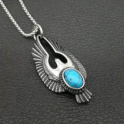 Native American Indian Aztec Turquoise Thunderbird Eagle Hawk Pendant Necklace