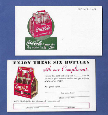 vtg lot of 2 Advertising Mtg. Cards Coca Cola Enjoy 6 Bottles / At Home Lady A4