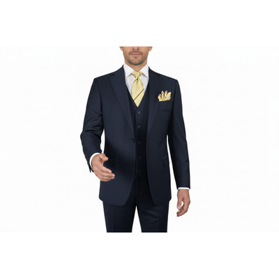 Men Suit BERLUSCONI Turkey 100% Italian Wool Super 180's Vested #Ber17 Navy Blue