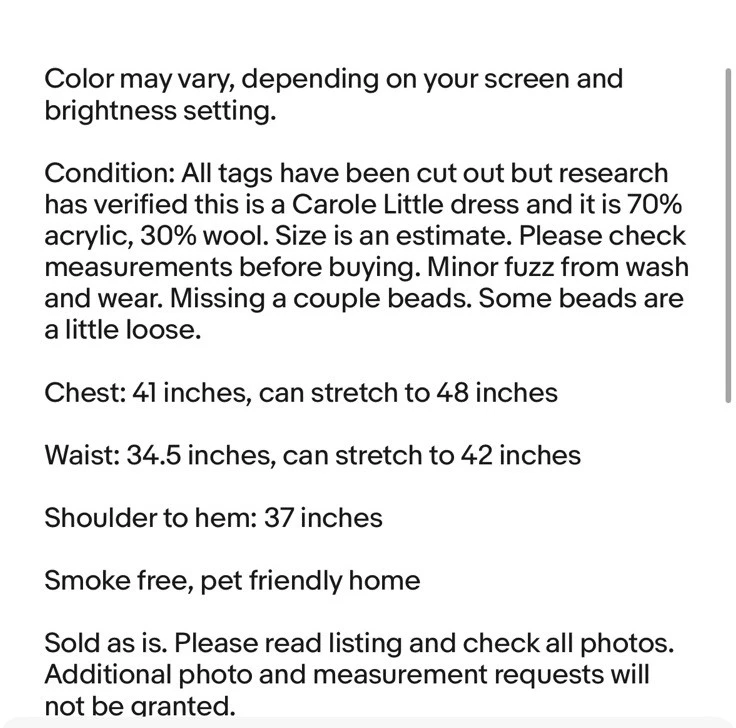 Vintage Floral Embellished Beaded Embroidered Black Sweater Dress Fits L XL - Image 4 of 4