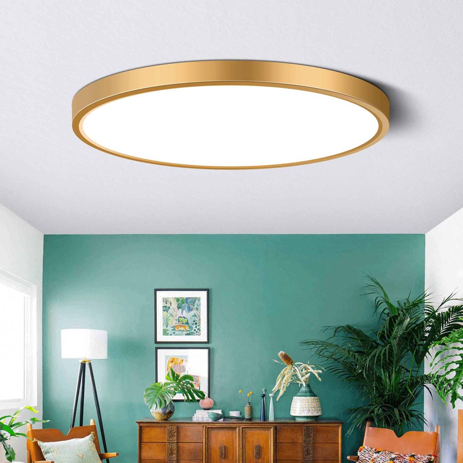 9 Inch Gold LED Flush Mount Ceiling Light, 5000K Daylight White Low Profile L...