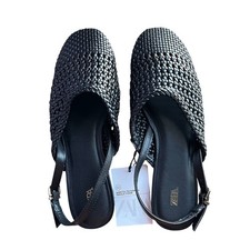 Zara Braided Slingback Flats Black Size 6.5 U...