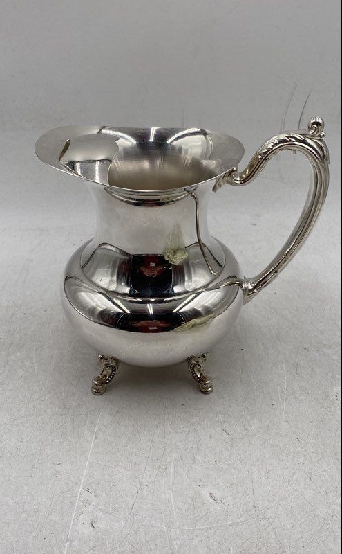 Wm. A Rogers Silver Engraved Ornate Handle Tri Footed Serving Pitcher