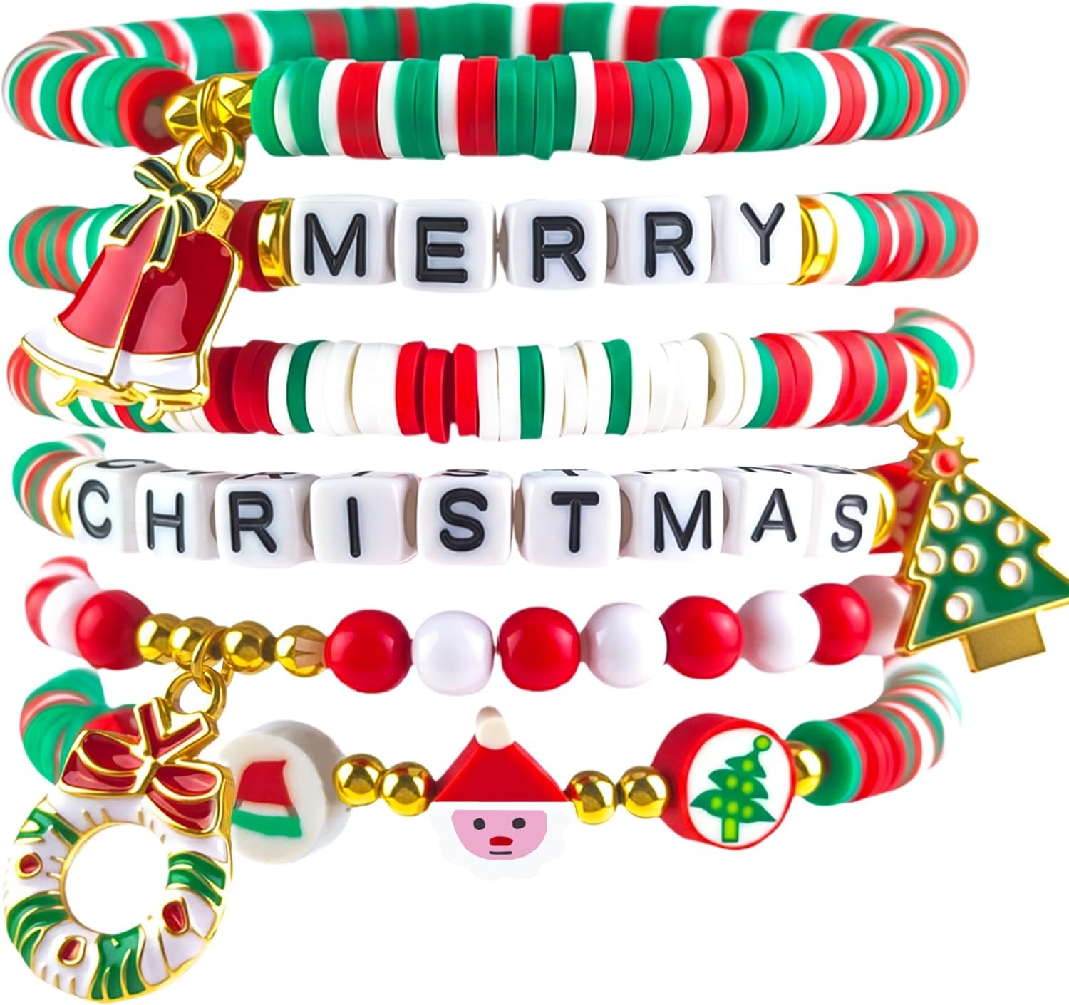 OHOME Stocking Stuffers - 6 Pack Bracelets for Teens Women| Red, Green, Gold 