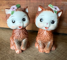 Vintage MCM Anthropomorphic Kittens Cat 1970s Kitschy Salt & Pepper Shakers