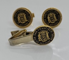 Vintage San Francisco Police Officer Association Cufflinks & Tie Bar Gold Tone