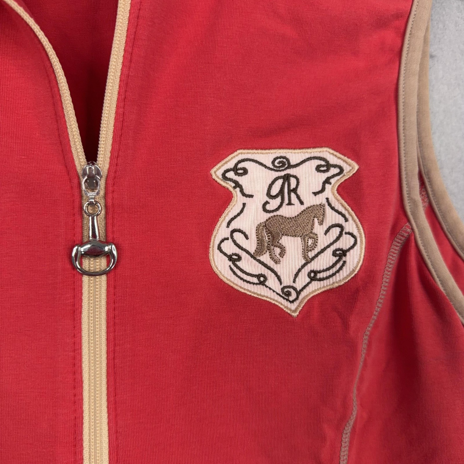 Goode Rider Shirt Womens Small Red Sleeveless Equestrian Riding Half Zip