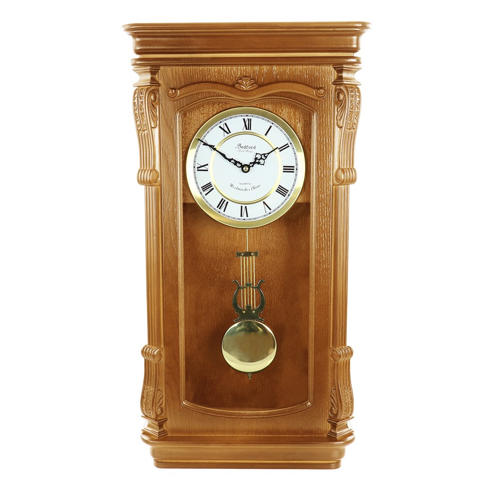 Bedford Clock Collection BED-9001O Golden Oak Chiming Pendulum Wall Clock