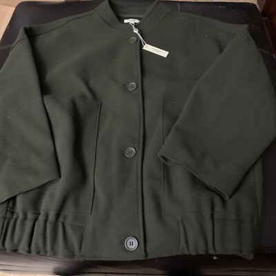 NWT Max Studio Ponte Coat Womens Size Large Loden Green Wool Like $168 D16