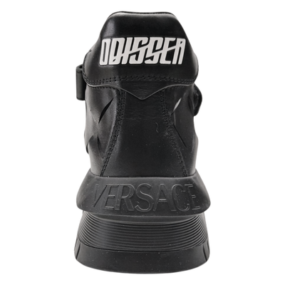 VERSACE Odissea Slashed Laser Cut Black Leather High Top Sneakers 