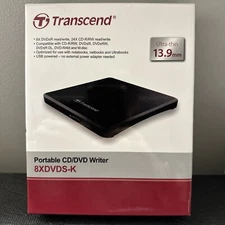 NEW  Transcend TS8XDVDS-K 8K Extra Slim Portable DVD Writer 8X Read and Write