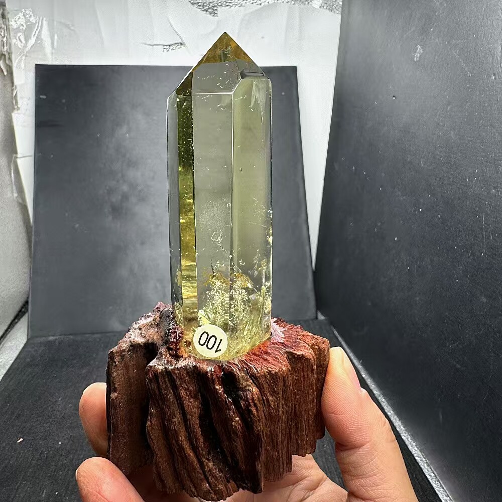 0.55LB Natural Citrine Quartz Obelisk Point Reiki Tower Wand with Stand