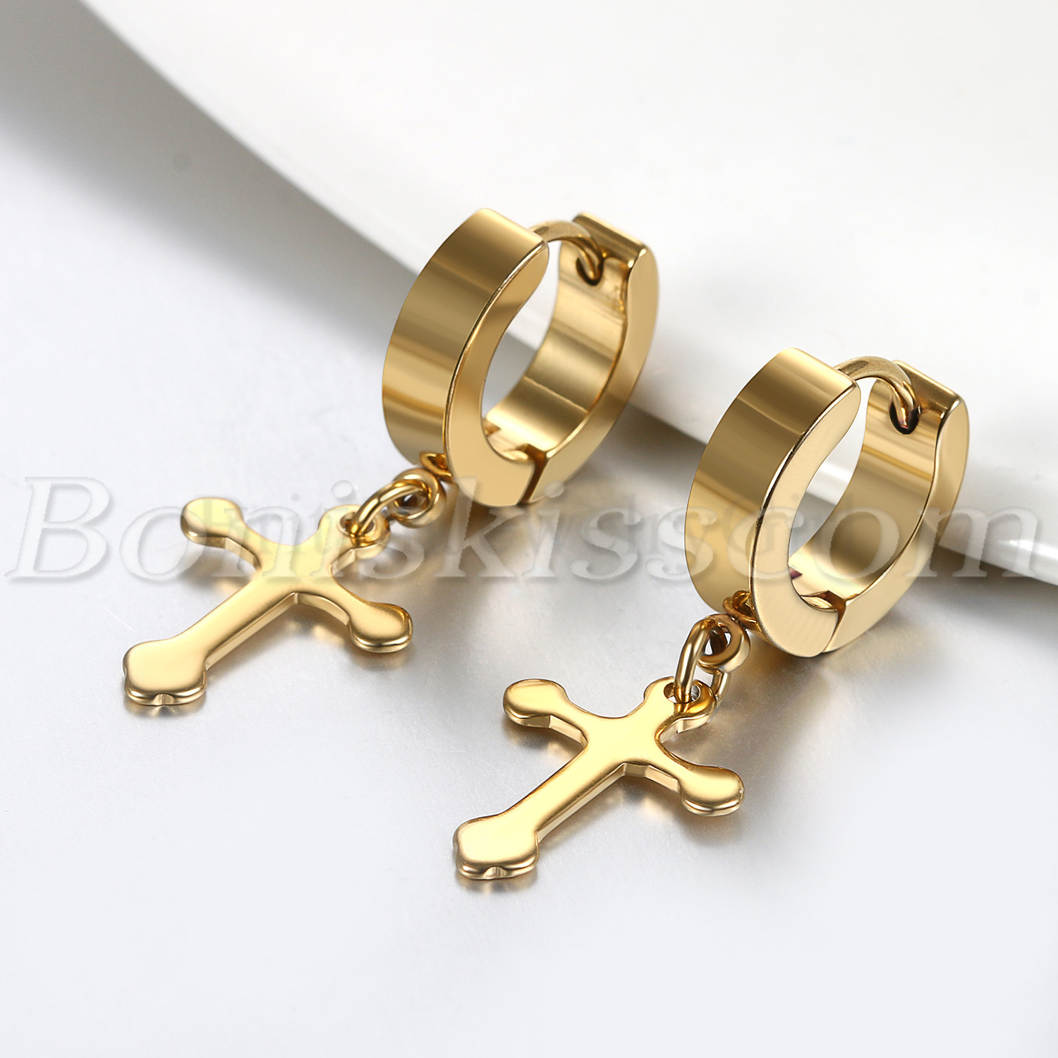 2 Pairs Stainless Steel Cross Drop Dangle Stud Earrings - Punk Hip Hop Style Unisex 2 thumbnail image