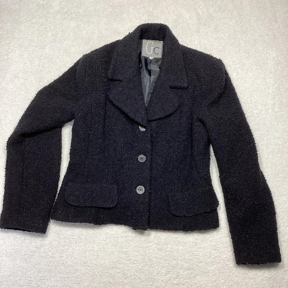 G C Collection Australia Vintage 100% Wool Black Three Button Lined Jacket Small