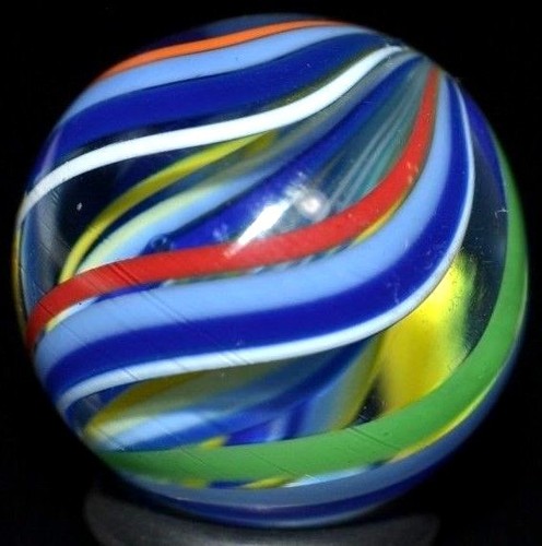 JODY FINE HANDMADE GLASS MARBLE/.898"-RAINBOW CUBSCOUT TRIPLE-BLUE,YELLOW,RED,LM - Picture 5 of 8