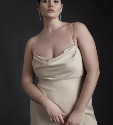 bhldn remy satin charmeuse dress BHLDN Remy Cowl-Neck Faux-Wrap Satin Gown at Mall of America in Bloomington, MN