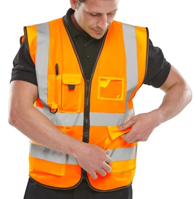 Beeswift Warnweste Executive Hi Vis Sicherheitsweste - Gr. XL - ORANGE