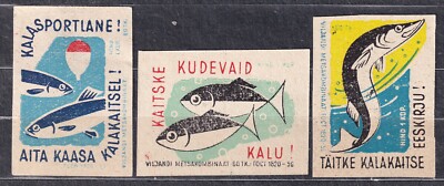 SU EESTI SR 1963 Matchbox Label - #312/14a set, Fishing.