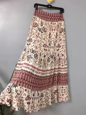 Nicole Miller Collection Womens Silk Floral Zip Maxi A-Line Skirt Beige Size P