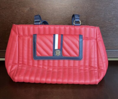 Tommy Hilfiger Large Red Purse Handbag Red White Blue Stripes No