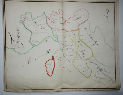 ITALY - HANDWRITTEN MAP OF NORTHERN ITALY & CORSICA XXth - Picture 1 of 1