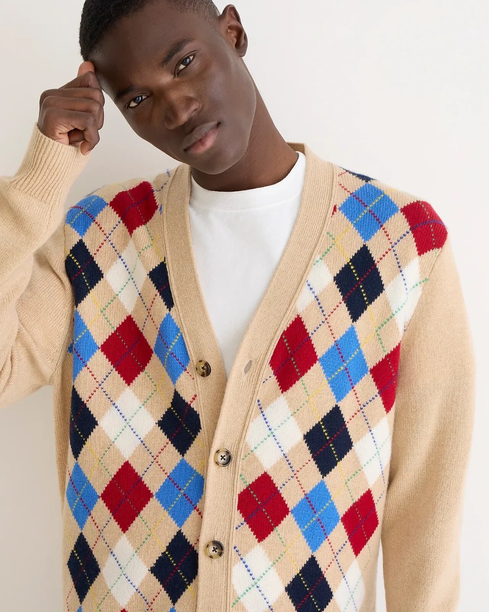 トップス J.&D.Mce Ltd cashmere argyle knit J. CREW Men's Limited-Edition Cashmere Cardigan Sweater Heather