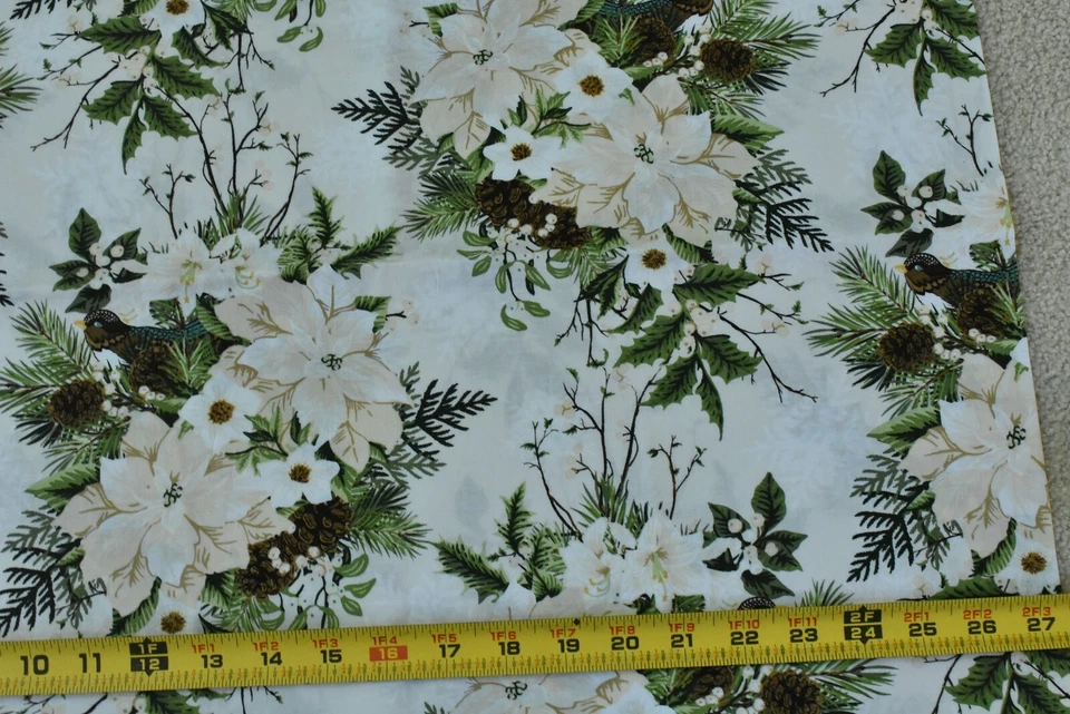 31" Long, White Poinsettias on Cream Quilt Cotton, In The Beginning/Yenter,P4979 - Image 2 of 4