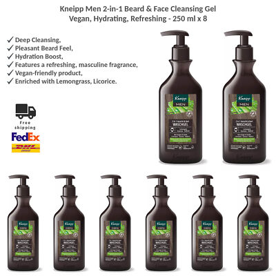 Kneipp Men 2-in-1 Beard & Face Cleansing Gel 250ml Vegan, Hydrating 8x250ml