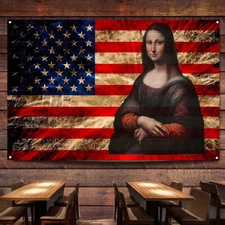 Creative Mona Lisa Artwork Poster Tapestry Vintage American Flag Hanging Banner