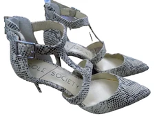 Sole Society Edelyn black white snake suede leather T strap 2.75" Heels pumps 7