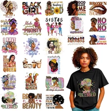 24 Sheets Black Girl Iron on Transfers for T-Shirts, DTF Transfers Ready to Pres