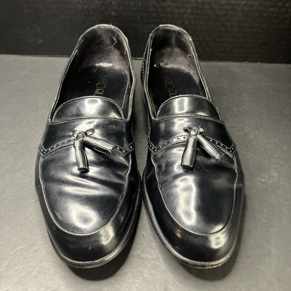 Vito Rufolo Men\'s Black Leather Tassel Loafers Size 10 Made in Italy Dress Shoes Vito Rufolo Black Leather Tassel Loafers Men main image 2