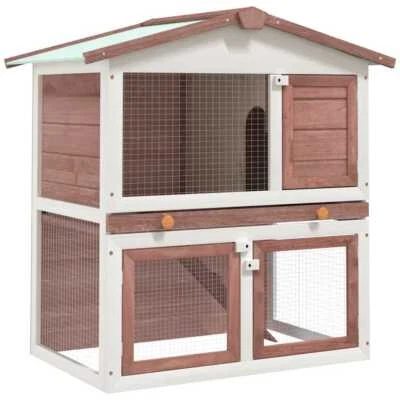 Bois Clapier d'Extérieur 3 Portes Cabane Enclos Cage à Lapin Animaux vidaXL - Photo 1/4