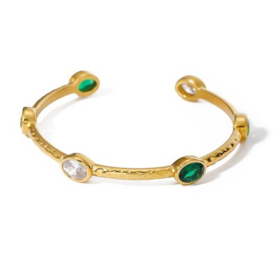Fashion Woman 18K Gold Plated Green CZ Bracelet Opening 