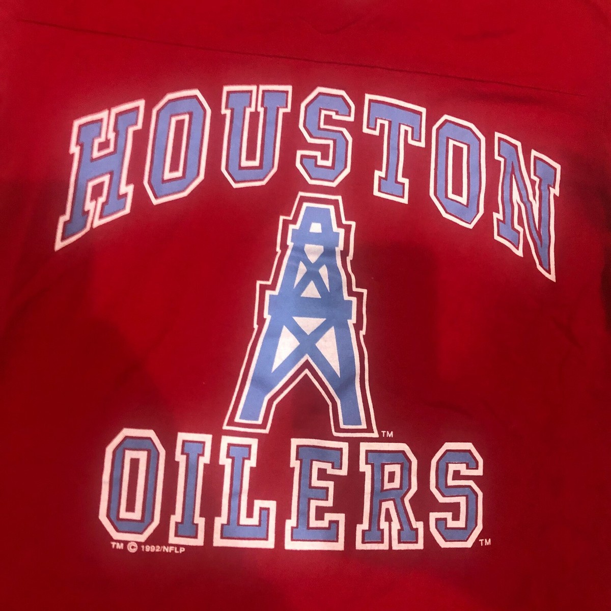 1992 LOGO 7 Single Stitch NFL Houston Oilers Shirt Red Size