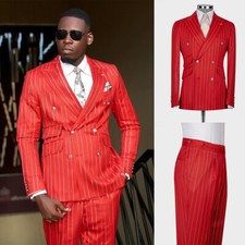 Striped Men Suits Double Breasted Stripes Wedding Prom Groom Tuxedos Regular Fit